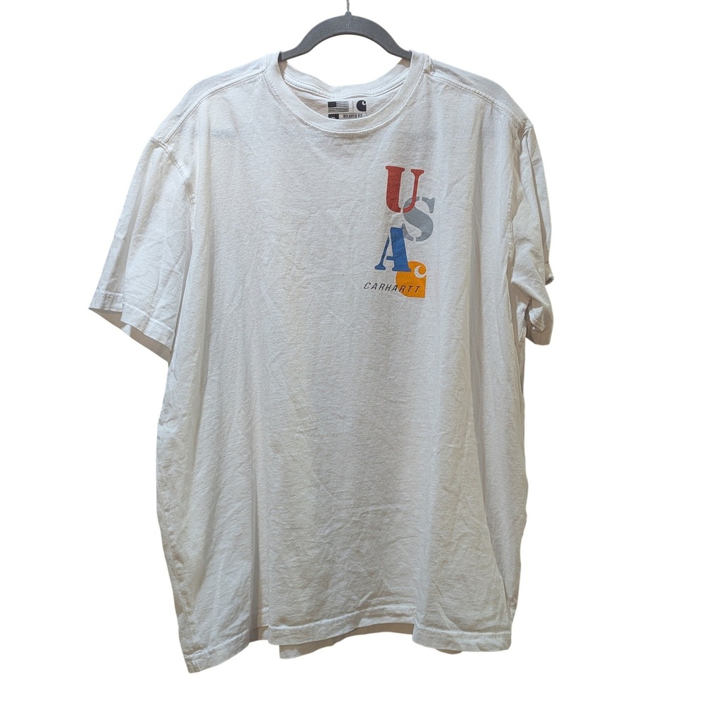 Carhartt Relaxed Fit‎ USA Graphic T Shirt Mens XL White Cotton Made in USA